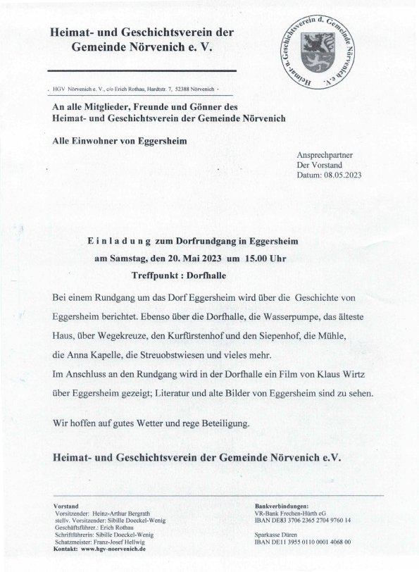 Einladung zum Dorfrundgang in Eggersheim am 20.05.2023