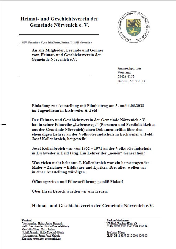 Einladung zur Ausstellung Kollenborich am 02. und 04.06.2023