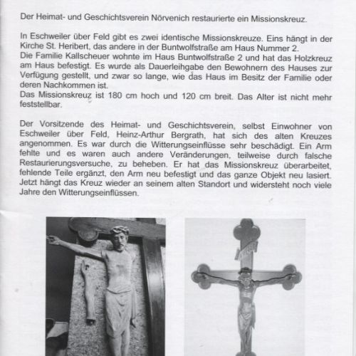 Pressemitteilung des Heimat- und Geschichtsvereins der Gemeinde Nörvenich e.V. - Restaurierung Missionskreuz