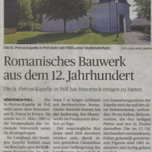 Romanisches Bauwerk aus dem 12. Jahrhundert - Die St.-Petrus-Kapelle in Poll hat historisch einiges zu bieten