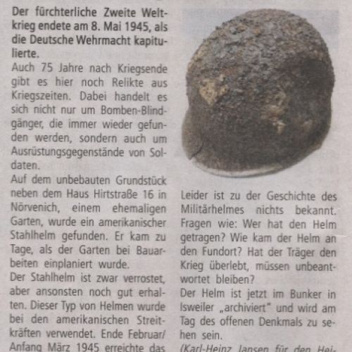 Militärhelm gefunden - Der fürchterliche Zweite Weltkrieg endete am 08. Mai 1945, als die Deutsche Wehrmacht kapitulierte