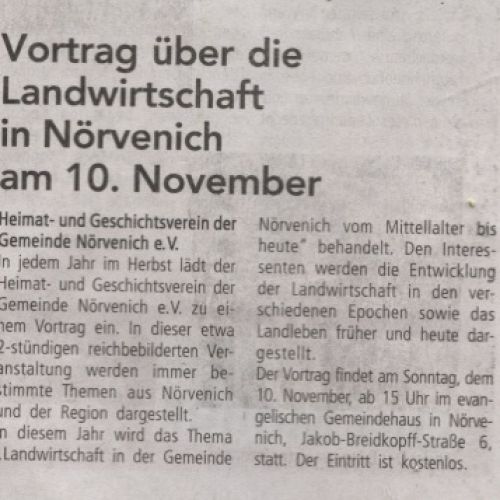 Vortrag über die Landwirtschaft in Nörvenich am 10. November 2019