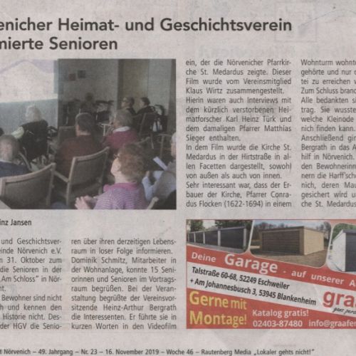 Nörvenicher Heimat und Geschichtsverein informierte Senioren am 31.10.2019