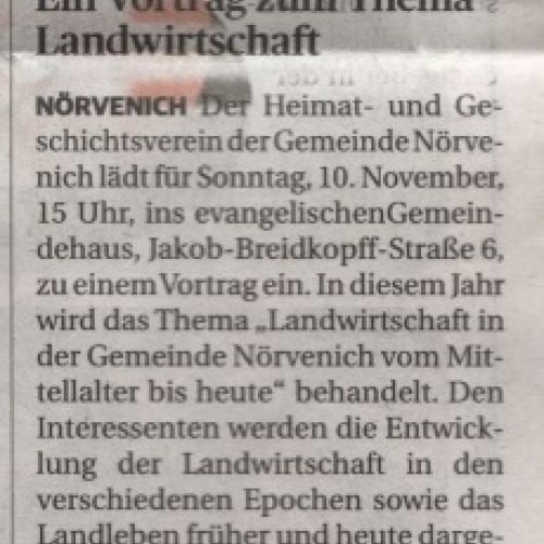 Ein Vortrag zum Thema Landwirtschaft am 10.11.2019